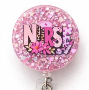 Pink Nurse Glitter Badge Reel Card Holder